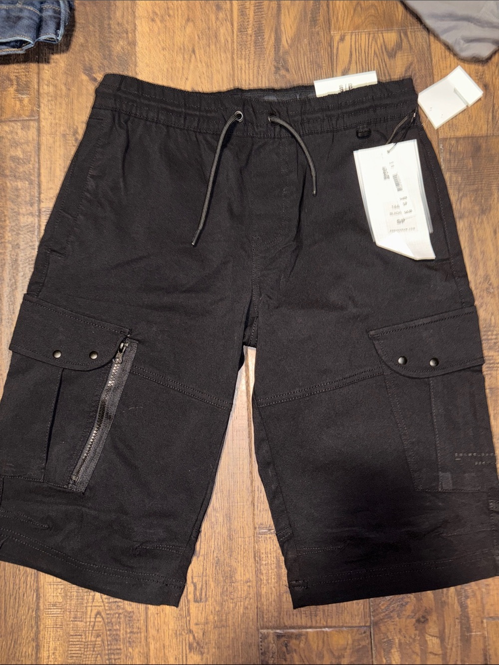 Men's Black Cargo Drawstring Utility Shorts